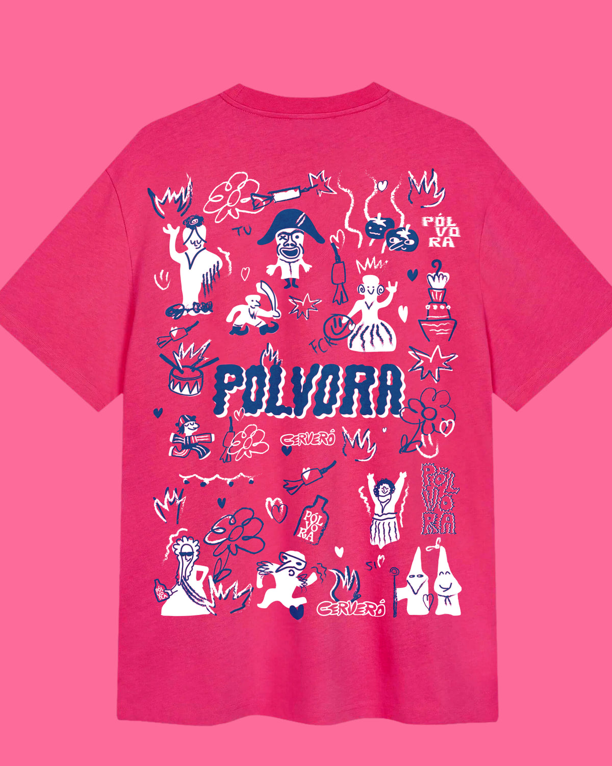 Camiseta Pólvora de Cerveró amb il·lustracions a l’esquena. Cassalla Cerveró. Cazalla valenciana.